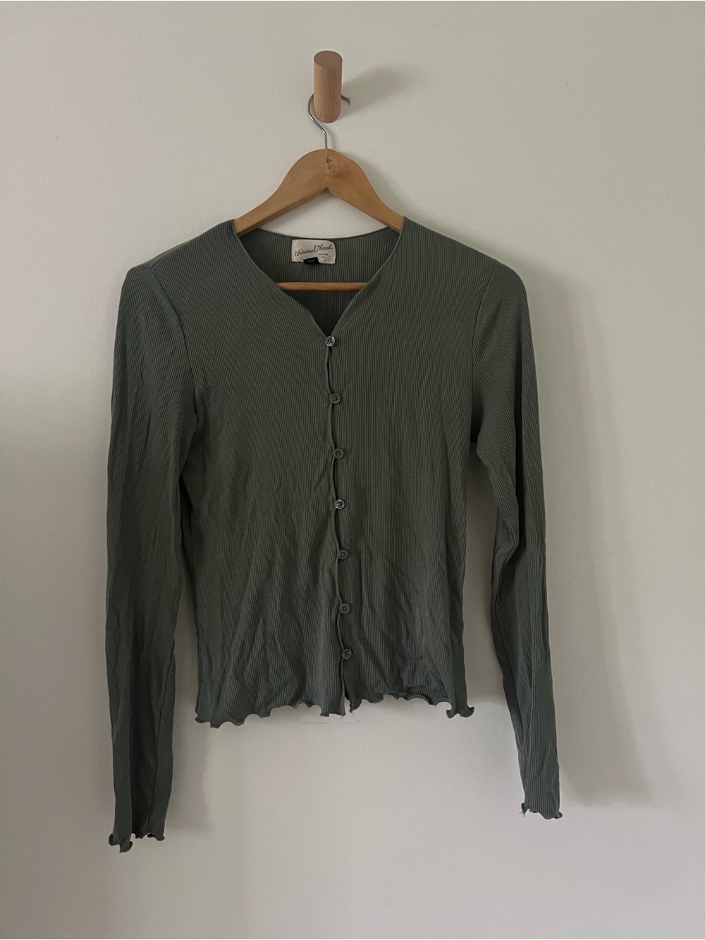 Universal Thread Olive Ribbed Button-Front Long Sleeve Top